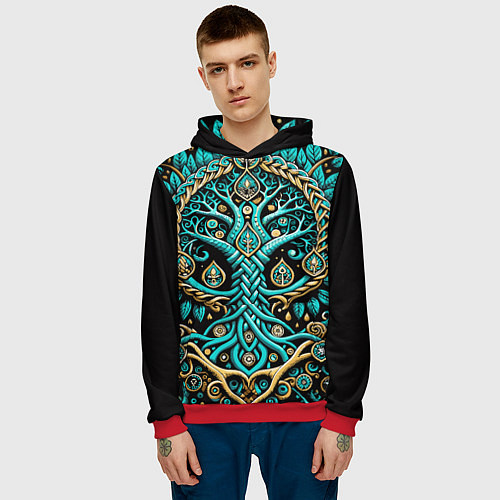 Мужская толстовка Древо жизни - сакральная славянская символика / 3D-Красный – фото 3
