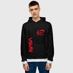 Толстовка-худи мужская Nasa space red logo, цвет: 3D-белый — фото 2