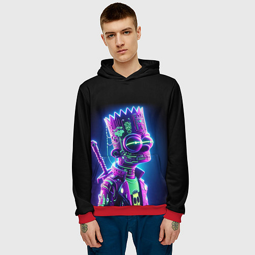 Мужская толстовка Bart Simpson cyber ninja - neon glow / 3D-Красный – фото 3