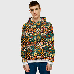 Толстовка-худи мужская Африканские паттерн животные, цвет: 3D-белый — фото 2
