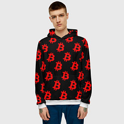 Толстовка-худи мужская Bitcoin red logo money, цвет: 3D-белый — фото 2