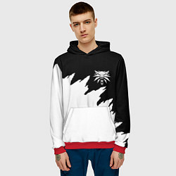Толстовка-худи мужская Ведьмак белое лого краски, цвет: 3D-красный — фото 2