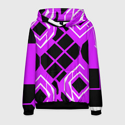 Толстовка-худи мужская Чёрные квадраты и белые полосы на фиолетовом фоне, цвет: 3D-черный