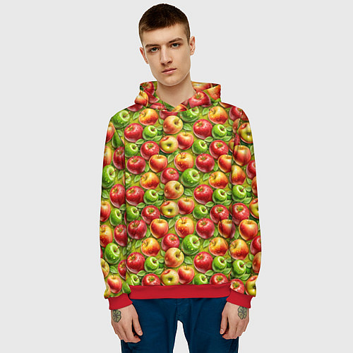 Мужская толстовка Ароматные сочные яблоки / 3D-Красный – фото 3