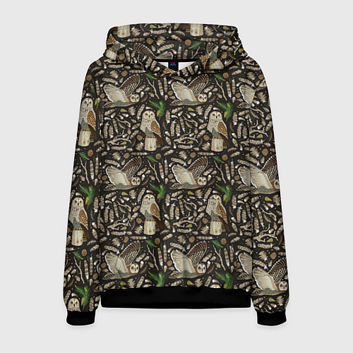 Мужская толстовка Совы в сосновом лесу / 3D-Черный – фото 1