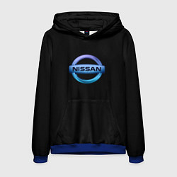 Толстовка-худи мужская Nissan logo neon, цвет: 3D-синий