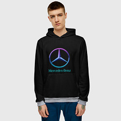 Толстовка-худи мужская Mercedes neon logo, цвет: 3D-меланж — фото 2