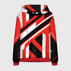Толстовка-худи мужская Чёрно-красные полосы на белом фоне, цвет: 3D-красный
