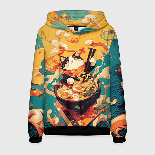 Мужская толстовка The cat eats ramen / 3D-Черный – фото 1
