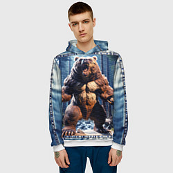 Толстовка-худи мужская Свирепый медведь, цвет: 3D-белый — фото 2