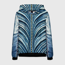 Толстовка-худи мужская Вышивка линий на джинсах, цвет: 3D-черный