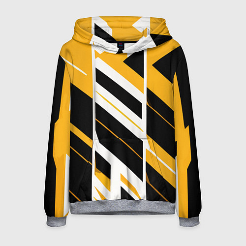 Мужская толстовка Black and yellow stripes on a white background / 3D-Меланж – фото 1
