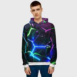 Толстовка-худи мужская Микс из разломленных плит и неоновое свечения, цвет: 3D-белый — фото 2