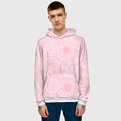 Толстовка-худи мужская Розовый цветочный паттерн, цвет: 3D-белый — фото 2