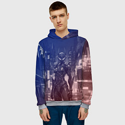 Толстовка-худи мужская Девушка-киборг в футуристичной броне, цвет: 3D-меланж — фото 2