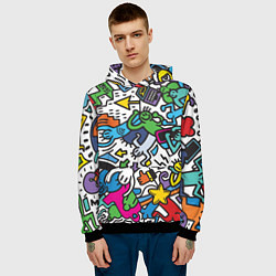 Толстовка-худи мужская Странные разноцветные человечки, цвет: 3D-черный — фото 2
