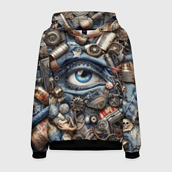 Толстовка-худи мужская Стимпанк композиция с глазом - нейросеть, цвет: 3D-черный