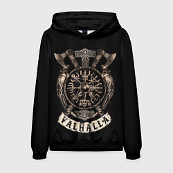 Толстовка-худи мужская Вальхалла - символика вегвизир на щите и боевые то, цвет: 3D-черный
