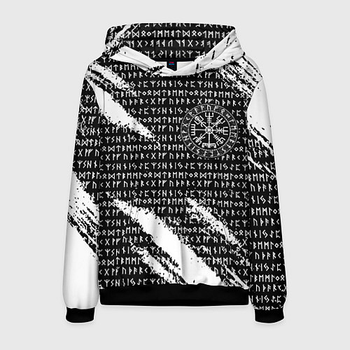 Мужская толстовка Все руны и вегвизир в круге рун на груди / 3D-Черный – фото 1