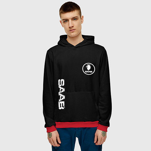 Мужская толстовка SAAB logo white / 3D-Красный – фото 3