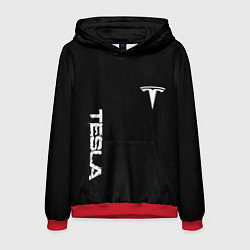 Толстовка-худи мужская Tesla logo white, цвет: 3D-красный
