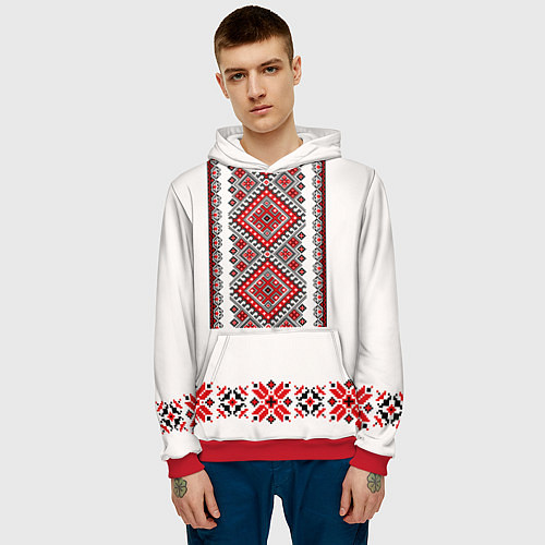 Мужская толстовка Вышиванка с символикой защиты рода / 3D-Красный – фото 3