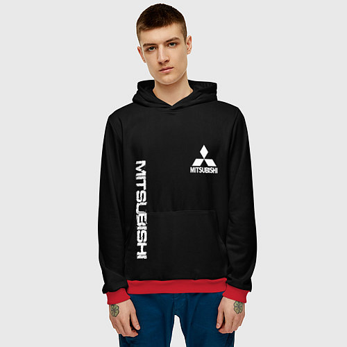 Мужская толстовка Mitsubishi logo white auto / 3D-Красный – фото 3