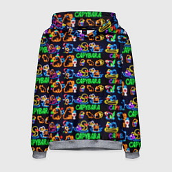 Толстовка-худи мужская Счастливая неоновая капибара, цвет: 3D-меланж