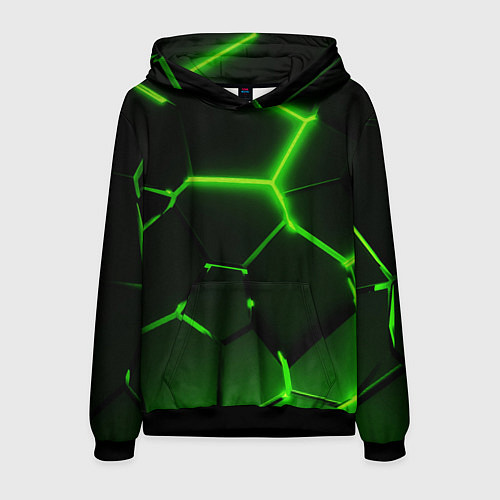 Мужская толстовка Темные зеленые неоновые плиты в разломе / 3D-Черный – фото 1