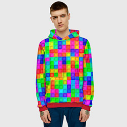 Толстовка-худи мужская Разноцветные квадратные плитки, цвет: 3D-красный — фото 2