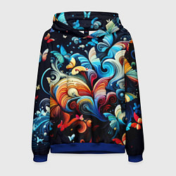 Толстовка-худи мужская Бабочки и цветы в ночи - фантазия, цвет: 3D-синий