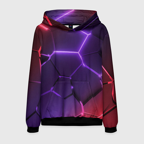 Мужская толстовка Красно-фиолетовые неоновые плиты в разломе / 3D-Черный – фото 1