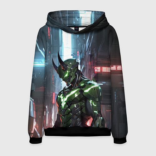 Мужская толстовка Зелёный кибернетический демон / 3D-Черный – фото 1