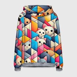 Толстовка-худи мужская Geometric pattern with kittens - ai art, цвет: 3D-меланж