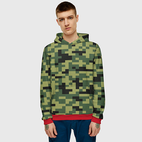 Мужская толстовка Камуфляжный стиль текстура пикселя / 3D-Красный – фото 3