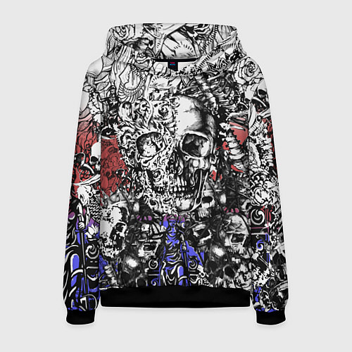 Мужская толстовка Череп и скелеты на фоне флага России / 3D-Черный – фото 1