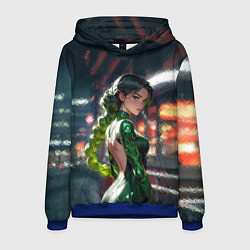 Толстовка-худи мужская Девушка-андроид с зелёной косой, цвет: 3D-синий