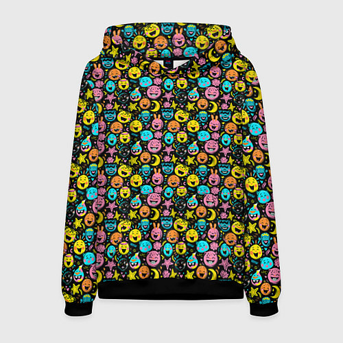Мужская толстовка Разноцветные забавные монстрики-эмодзи паттерн / 3D-Черный – фото 1