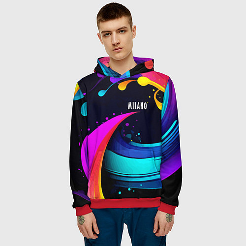 Мужская толстовка Neon abstraction - Milano / 3D-Красный – фото 3