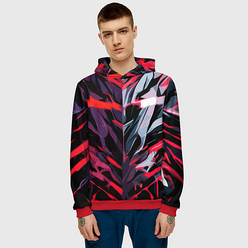 Мужская толстовка Хаотичная чёрно-красная абстракция / 3D-Красный – фото 3