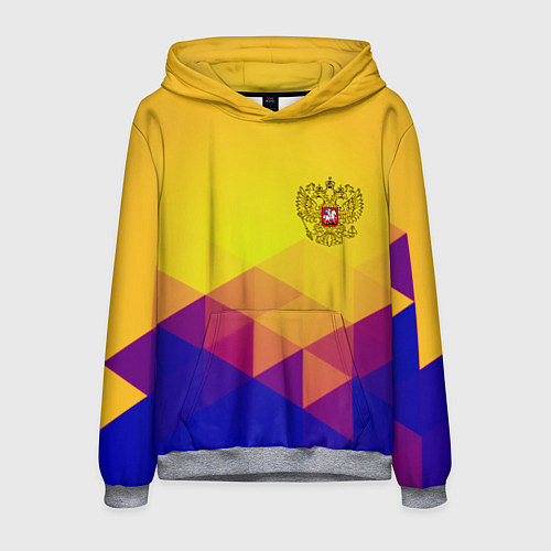 Мужская толстовка Желтая геометрия - спорт Россия с гербом / 3D-Меланж – фото 1