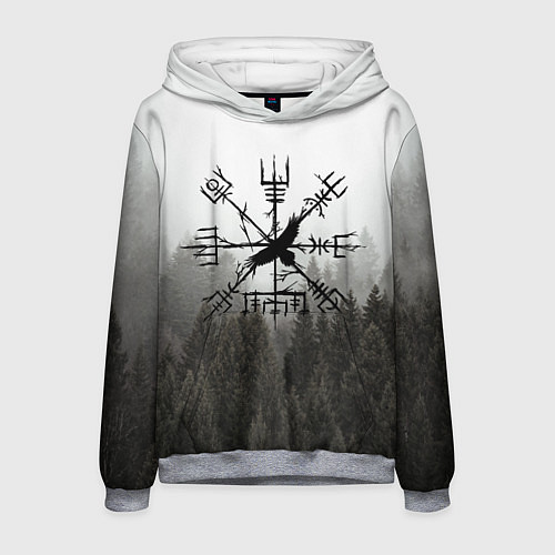 Мужская толстовка Ворон в обережном компасе на фоне леса / 3D-Меланж – фото 1