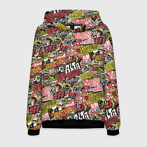 Мужская толстовка Супер мото паттерн с надписями и черепками / 3D-Черный – фото 1