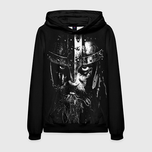 Мужская толстовка Суровый викинг в железном шлеме / 3D-Черный – фото 1