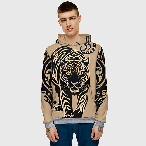 Мужская толстовка Татуировка с тигром / 3D-Меланж – фото 3