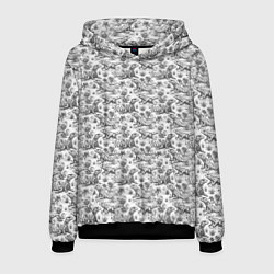 Толстовка-худи мужская Черно белый узор с ящерицами - паттерн, цвет: 3D-черный