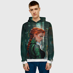 Толстовка-худи мужская Рыжая девушка с неоновыми татуировками, цвет: 3D-белый — фото 2