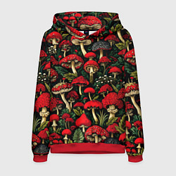 Толстовка-худи мужская Лесные красные грибы мухоморы - паттерн, цвет: 3D-красный