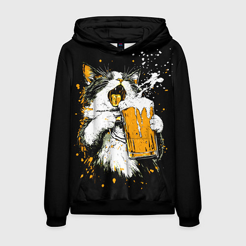 Мужская толстовка Кот поет под пиво / 3D-Черный – фото 1