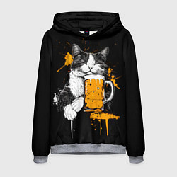 Толстовка-худи мужская Уставший кот с кружкой пива, цвет: 3D-меланж